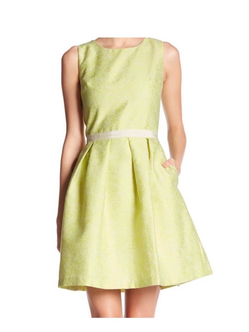 Erin Fetherston Yellow Floral Embossed Dress size 10 fit and flare